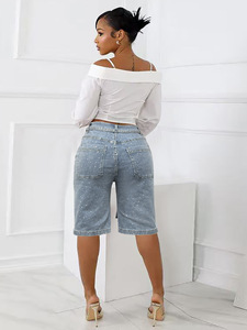 Think 2025 <strong>Women</strong> High Breathable Knitted Rhinestones Straight <strong>Knee</strong> <strong>Length</strong> <strong>Cargo</strong> Pants Summer Belt Pocket Street Casual <strong>Shorts</strong> - Product Image 3