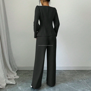 Ensemble <span class=keywords><strong>tailleur</strong></span> élégant 2 pièces <span class=keywords><strong>pour</strong></span> femme avec logo personnalisé, veste courte à col carré et taille cintrée, <span class=keywords><strong>pantalon</strong></span> taille haute coupe droite - Product Image 5