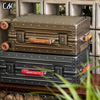 Valise vintage en alliage d'aluminium et de magnésium avec rivets, poignée en cuir, roulettes silencieuses pivotantes, bagage pour femme, OEM ODM