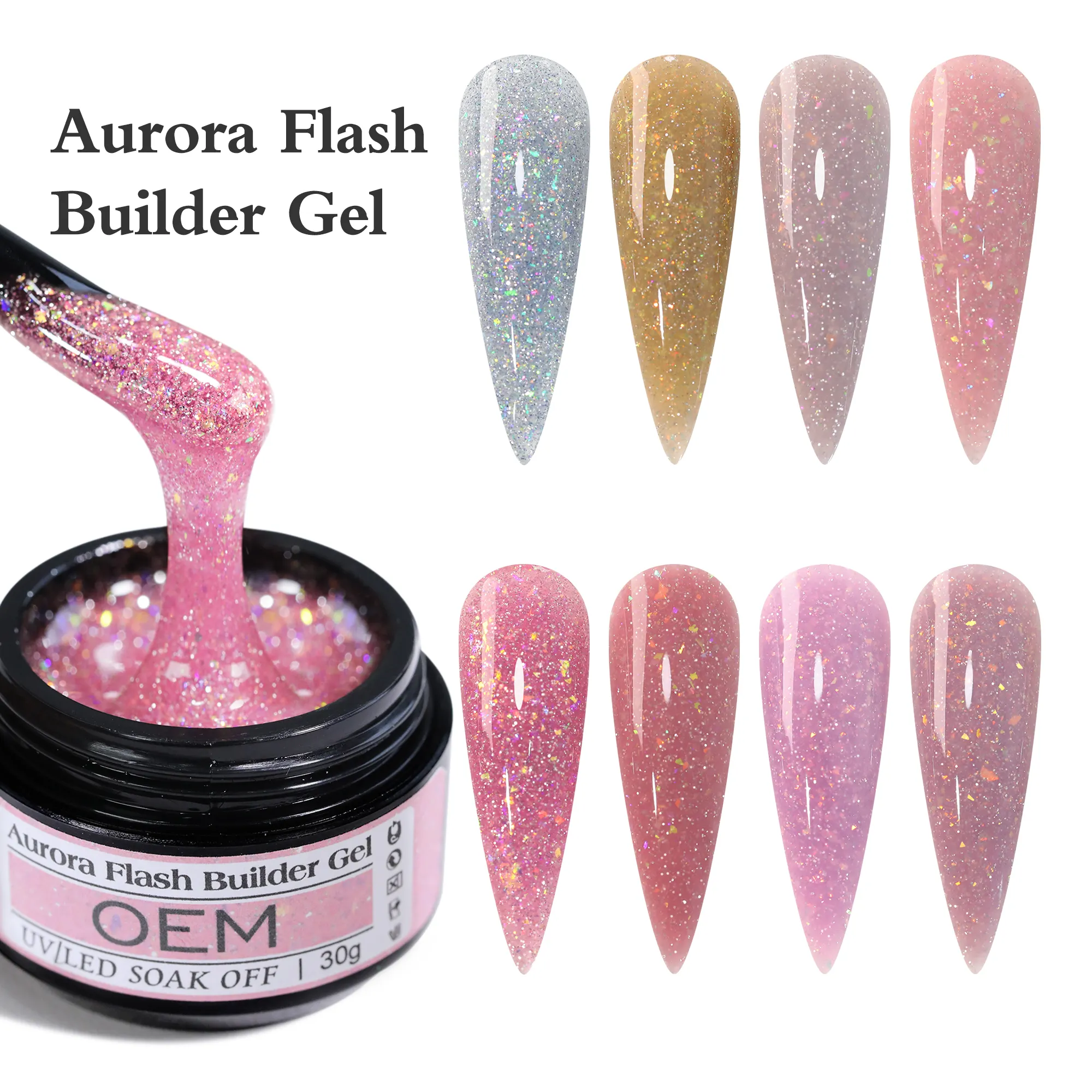 Glitter Sequins Buildering Gel Varnish Wholesale Diamond Reflective Nail Extension Gel Polish