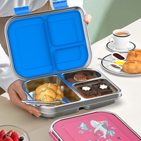 Oumeng School Boîte à lunch pour enfants Boîte à lunch bento en acier inoxydable réutilisable et étanche à 3 compartiments pour enfants