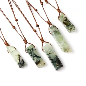 Collier pendentif en pierre naturelle faite à la main, quartz rose, rectangle irrégulier, pierre de guérison, cristal d'ambre, pilier noué - Product Image 6