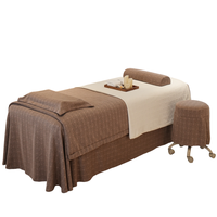Ensemble de table de massage en jacquard marron et blanc avec design contrasté