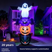 Décorations gonflables d'Halloween de 1,8 mètre, fantômes empilés, chauves-souris, citrouilles, chats noirs, lumières LED, polyester, décoration extérieure