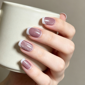 Uñas postizas de ABS hechas a mano, cuadradas medianas, con purpurina, estilo francés nude, para aplicación en dedos con pegamento, venta al por mayor. - Product Image 3