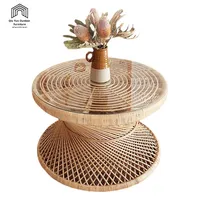 Petite table basse en rotin véritable, table d'appoint pour petit appartement, style nordique, salon, maison d'hôtes, design tressé indonésien