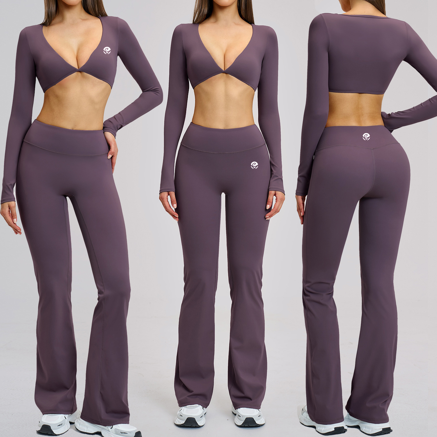 Gym Activewear Breathable Sportswear Long Sleeve Top Yoga Flare Pants Fitness 2 Pcs Spandex/Nylon Women Yoga Sets Ropa Deportiva