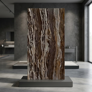 Azulejos de Porcelana Esmaltada Brillante para Pared y Suelo, Color Marrón Plazzo, 600x1200mm, Aspecto de Piedra, 8.5mm - Product Image 1