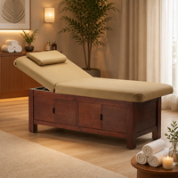 Table de massage avec base en bois massif, armoire de rangement, dossier réglable, lit de beauté en cuir PU, 190x80x65cm, pour salon de beauté et spa