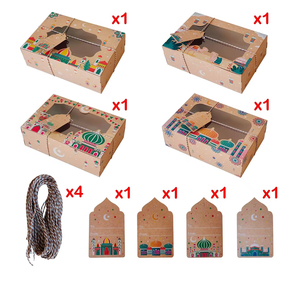 4 Pcs/pak Kotak Kertas Kraft Bahan Daur Ulang dengan Jendela Transparan untuk Kemasan Hadiah Manisan Cokelat Permen Kue Lebaran - Product Image 5