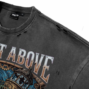 เสื้อยืดพิมพ์ลายประภาคารทะเลสไตล์วินเทจฟอกสีแบบดิสเทรสสำหรับผู้ชาย เสื้อยืดแฟชั่นเนื้อนุ่มระบายอากาศได้ดี เสื้อผ้าฝ้ายลำลอง - Product Image 4