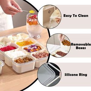8 Compartments Divided Serving Tray Lid Handle Injection-Molded Plastic Rectangle Portable Snack Box <b>Containers</b> Veggie Tray - Product Image 4