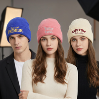 Chapeaux d'hiver en tricot côtelé épais pour hommes et femmes avec logo brodé personnalisé en laine mérinos