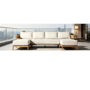 Canapé en teck <span class=keywords><strong>de</strong></span> style moderne, design nouveau, en forme <span class=keywords><strong>de</strong></span> L, sectionnel, <span class=keywords><strong>haut</strong></span> <span class=keywords><strong>de</strong></span> <span class=keywords><strong>gamme</strong></span>, pour l'extérieur, meubles <span class=keywords><strong>de</strong></span> luxe pour maison <span class=keywords><strong>de</strong></span> prestige avec coussins épais - Product Image 2