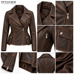 Veste en cuir pour femmes sur mesure en gros pour les marques américaines, veste en cuir d'agneau véritable pour femmes, OEM en gros - Product Image 6