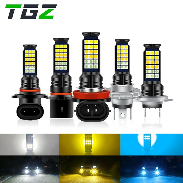 TGZ Car Tri Color Fog Lamp 9005 9006  H7 H8 H11 H16 P13W High-visibility Lighting Intelligent Switches Bulb Signal DRL Fog Lamp