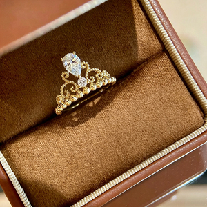 Anillo de Corona Clásico de Oro Amarillo Sólido de 18K con Diamantes Cultivados en Laboratorio Aazuo, Joyería Vintage para Mujer, Regalo de Amor de Alta Gama para Fiestas - Product Image 2