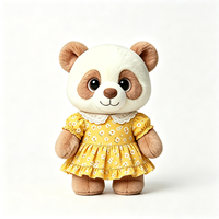 Peluche Panda Marron Moelleux Kawaii Style Dessin Animé avec Robe Florale Vintage à Volants et Col en Dentelle Délicat