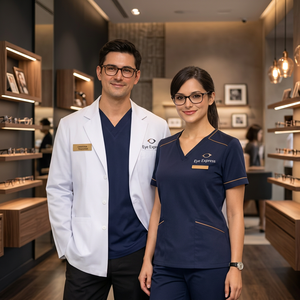 ชุดสครับผ้าทอสีกรมท่าสำหรับผู้หญิง Eye Express คอวี แขนสั้น พร้อมป้ายโลโก้และกระเป๋า - Product Image 3