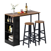 Ensemble de table de bar pub moderne 3 pièces Table à manger à hauteur de comptoir en bois avec 2 étagères de rangement pour tabourets Maison Cuisine Maison Salle à manger