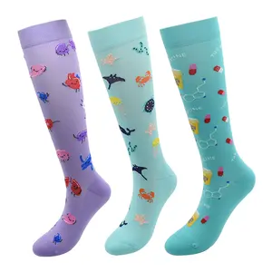 Chaussettes de Compression colorées pour femmes, vente en gros, 15-20mmhg, course à pied, cyclisme, Football, licorne