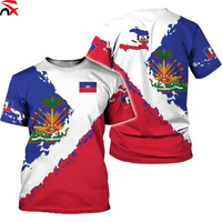 T-shirts en gros imprimés en 3D avec motif drapeau national Haïtien, produit haïtien, logo personnalisé, t-shirts promotionnels