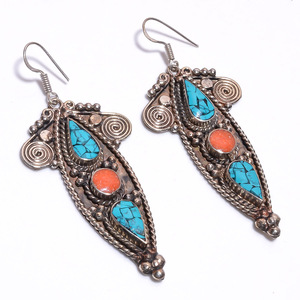 925 argent tibétain belle, charme, mode boucle d'oreille bijoux Vintage boucle d'oreille, bijoux en gros - Product Image 1