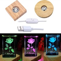 Base de Madera Sólida Cuadrada o Redonda para Lámpara LED, Base Luminosa para Luz Nocturna de Cristal DIY, USB 1.5M con Control Remoto
