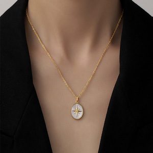 Gran oferta <span class=keywords><strong>de</strong></span> acero inoxidable para mujer, estrella <span class=keywords><strong>de</strong></span> anís chapada en oro, collar <span class=keywords><strong>de</strong></span> Fritillary <span class=keywords><strong>de</strong></span> concha blanca ovalada, cadena <span class=keywords><strong>de</strong></span> clavícula - Product Image 2