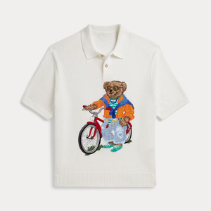 Suéter Polo Jacquard con Diseño de Oso, Estilo Preppy Vintage para Hombre, Tejido de Punto 12GG, Patrón Animal Retro, Mezcla de Lana, Top Corto de Verano - Product Image 1