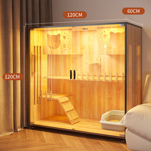 Katı ahşap kedi kale Villa açık tarzı evcil hayvan kafesi düğme kapatma ile kaliteli Pet ev dahil yuva ve dolap - Product Image 3