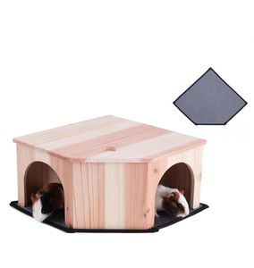 Escondite de Madera <span class=keywords><strong>para</strong></span> <span class=keywords><strong>Cobayas</strong></span>, Chinchillas, Ratas y Erizos con Alfombra <span class=keywords><strong>para</strong></span> Orinar, Completamente Ensamblado, Entradas Dobles - Product Image 1