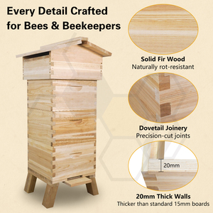 Caja <span class=keywords><strong>de</strong></span> colmena <span class=keywords><strong>de</strong></span> abejas Warre <span class=keywords><strong>de</strong></span> 3 niveles sin montar con 8 cuadros y soporte para colmena - Product Image 1