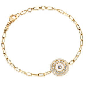 925 Silver Women Jewelry 14K <b>Gold</b> Mother-of-<b>pearl</b> Sapphire Coin Disc <b>Bracelet</b> - Product Image 1