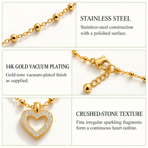 สร้อยคอหัวใจเปิด สแตนเลสสตีล ชุบทอง 14K แบบสุญญากาศ สายลูกปัดลายหินบด 38 + 5 ซม. น้ำหนัก 4.3 กรัม - Product Image 3