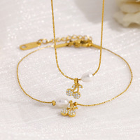 18K verguld roestvrijstalen kersen hanger sieradenset trendy fruitdesign parel ketting armband voor dames