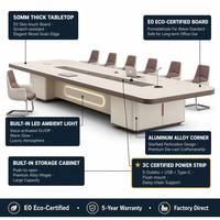 Table de Conférence de Luxe avec Panneau E0, Éclairage LED Intégré, Multiprise Intégrée, Plateau en Aluminium de 50 mm, Grande Table de Réunion, Taille Personnalisée OEM
