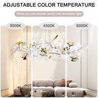 Lustre en céramique de luxe de 47 pouces en forme de feuille de Ginkgo, luminaire suspendu moderne en laiton pour salle à manger, salon, hôtel et décoration de villa