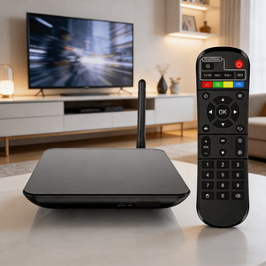 กล่องรับสัญญาณทีวี Hutron รุ่นล่าสุด Quad Core 4K ความจุ 4GB 32GB ชิปประมวลผล Amlogic S905X5M รองรับ WiFi และ Bluetooth ระบบปฏิบัติการ Android 14 สำหรับสมาร์ททีวี - Product Image 1