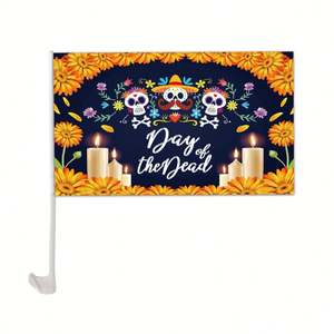 Bandera para Ventana <span class=keywords><strong>de</strong></span> Auto del Día <span class=keywords><strong>de</strong></span> los Muertos Mexicano, 30x45 cm con Asta <span class=keywords><strong>de</strong></span> Plástico <span class=keywords><strong>de</strong></span> 45 cm, Accesorio <span class=keywords><strong>de</strong></span> Exhibición - Product Image 1
