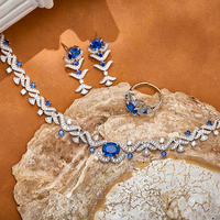 Parure de bijoux vintage en laiton avec zircon bleu bleuet romantique, motif branche et feuille de vigne, collier, boucles d'oreilles, bague et bracelet, cadeau sexy pour femme