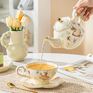 Luxury Gold Rim Tea for One Set Porcelain Teapot and Cup Saucer Set British Tea <b>Gift</b> Set for Women - Product Image 3