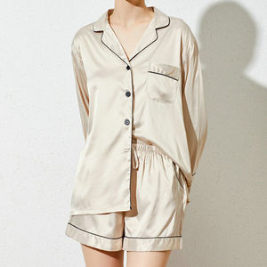 Fung 6002 중국 새틴 잠옷 수면 가운 여성용 샴페인 실크 잠옷 세트 - Product Image 1