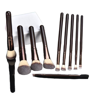 10Pcs Vegan Angular <b>Blush</b> Makeup Brush Coffee Wood Handle Face Eyebrow Beauty Tool - Product Image 1