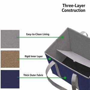 Boîte de rangement pliable en tissu non tissé, grande capacité, résistante à l'humidité, fond renforcé, boîte d'organisation portable pour les courses, en stock - Product Image 4