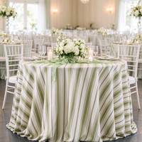 Nappe ronde personnalisée en polyester/lin rayé vert sauge pour événements extérieurs, mariages, fêtes et location