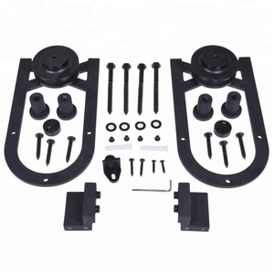 Kit de quincaillerie réglable <span class=keywords><strong>pour</strong></span> <span class=keywords><strong>porte</strong></span> de grange à roulettes, <span class=keywords><strong>guide</strong></span> de sol coulissant noir en acier durable <span class=keywords><strong>pour</strong></span> intérieur - Product Image 4