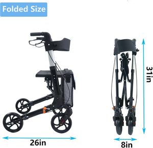 Lightweight 16lbs <strong>Rollator</strong> <strong>Walker</strong> for Seniors 4X8 Wheels with Handbrake Padded Seat &amp; Backrest Convenient Folding Walking Aid - Product Image 2