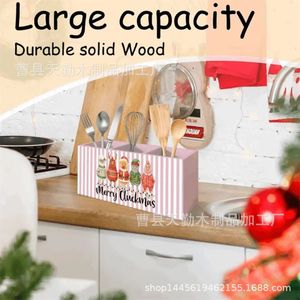 Wooden Christmas Storage Rack, Modern Minimalist Style, Home Kitchen Knife, Fork, Spoon Rack, <b>Makeup</b> Brush Storage <b>Box</b> - Product Image 3