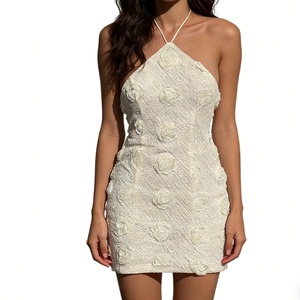 Vestido Mini Halter con Apliques de Rosas 3D para Mujer, Vestidos de Fiesta Ajustados con Textura, Moda - Product Image 2
